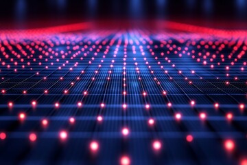 Obraz premium Abstract Network Grid with Glowing Red Dots, Blue Lines and Depth of Field View
