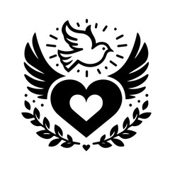 Charity logo icon with dove and heart shapes with transparent background