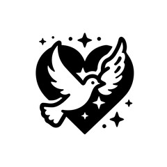Charity logo icon with dove and heart shapes with transparent background