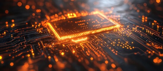 Glowing CPU on Circuit Board.