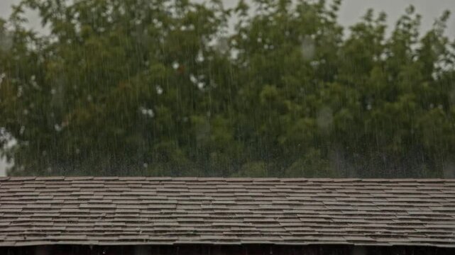 rain storm on shingles roof damaged
