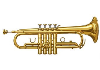 Naklejka premium Illustration of a golden cornet musical instrument on a white background in a horizontal view