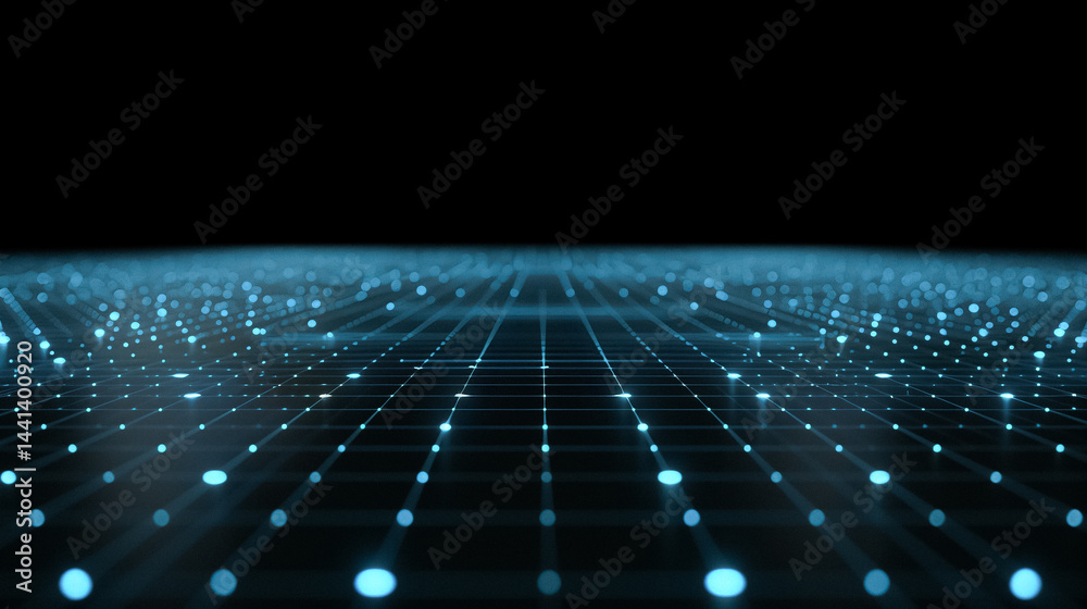 Poster digital network visualization: immersed in a digital realm where luminous nodes interconnect, forgin