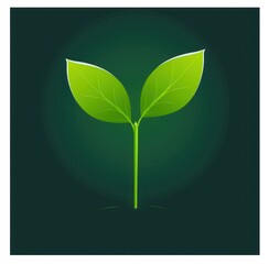 bright green sprout with two leaves growing upward on dark green gradient background symbolizing growth and renewal