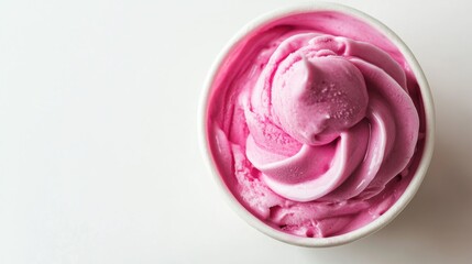 Pink frozen yogurt in a white cup