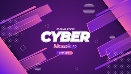 Cyber Monday flat design super sale limited offer with pink and purple background