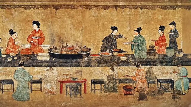 An Ancient Chinese Banquet Depicted in Rich Detail on a Mural Art