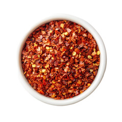 Crushed Red Pepper Flakes in a White Bowl &ndash; Perfect for Adding Heat to Dishes on transparent background