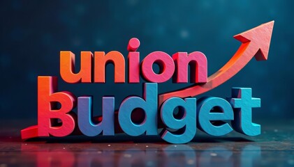 A stylish typography design of "union budget" with a briefcase and growth arrow symbolizing financial progress, typography, concept, budget