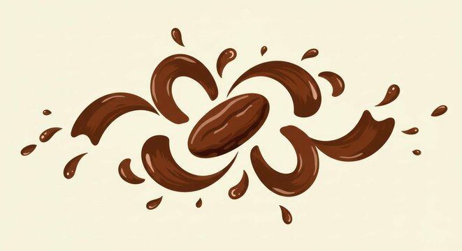 An illustration of a coffee bean surrounded by a chocolate liquid spla