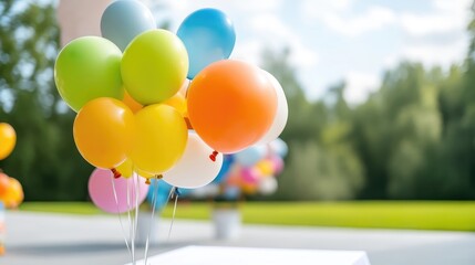 Colorful balloons in a cluster, festive outdoor scene