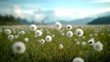 Fluffy white flowers in a grassy field