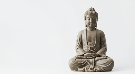 Obraz premium Serene statue embodying peace, wisdom, and tranquility, radiating spiritual harmony and mindfulness, inviting introspection and inner calm.