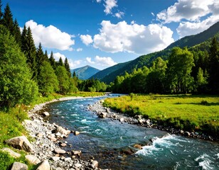 Fototapeta premium landscape water lake nature river sky mountain forest deer black and white background snowy mountain