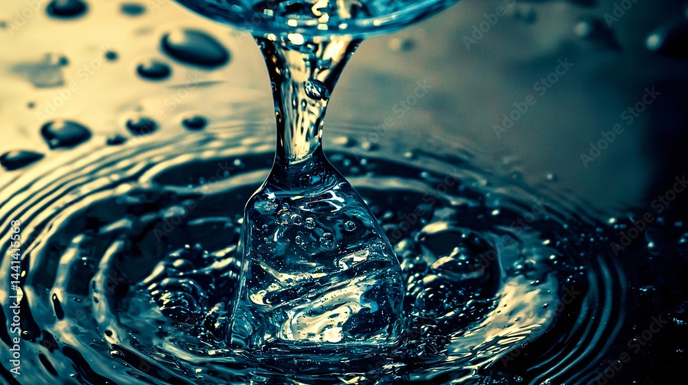 Poster close-up of a water drop falling into a pool creating ripples and capturing the essence of refreshme