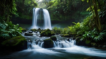 Obraz premium Majestic waterfall in lush jungle