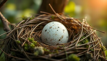 Obraz premium Speckled Egg in Nest: A Symbol of New Beginnings and Potential