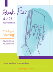 手と本。ポスター、ちらしのデザインテンプレート。水彩風ベクターイラスト素材。