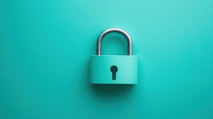 Minimalist turquoise padlock on a matching backdrop symbolizing security protection and privacy with a clean and modern aesthetic emphasizing simplicity and safety