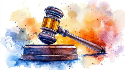 Watercolor Painting of a Gavel: Symbol of Justice