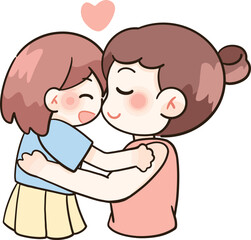 a cartoon mother and daughter hugging each other