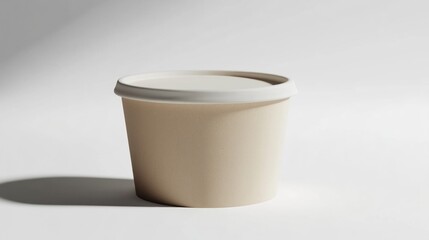 Beige disposable food container with white lid