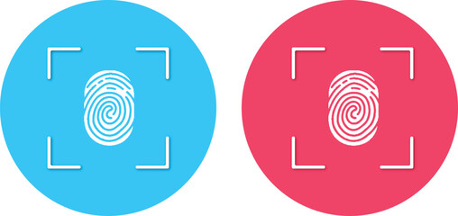 Illustration of white fingerprint on a blue and pink background. Fingerprint scan of biometric identification
