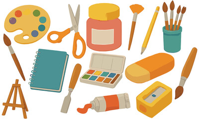 Colorful Handdrawn Art Tools Collection