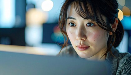 モニターを凝視しながらデザインを練る30代女性の集中力を感じる瞬間

