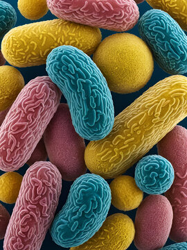 Salmonella bacteria. S. typhi, S. typhimurium and other Salmonella, rod-shaped bacteria, the causative agents of enteric typhus and food toxic infection salmonellosis