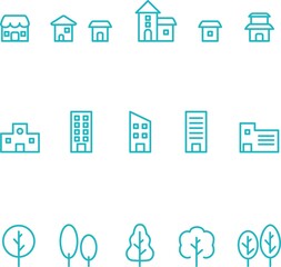 アイコン　家　街　住宅　建物　不動産　ビジネス　ピクトグラム　シンプル　線　イラスト素材セット