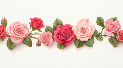 Fototapeta premium Vibrant floral illustration of pink roses on a light background.