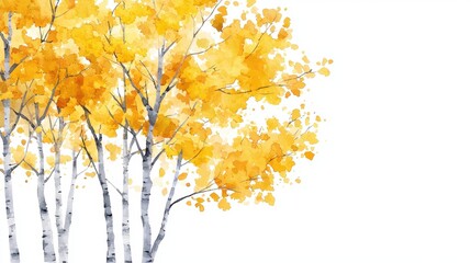 Obraz premium Autumn trees with vibrant yellow leaves on a white background.