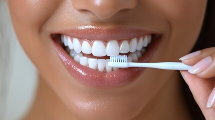 Person Brushing Teeth with Toothbrush for Dental Care