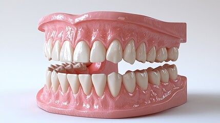 Obraz premium Dentures Prosthetic Model Showing White Teeth and Pink Gums