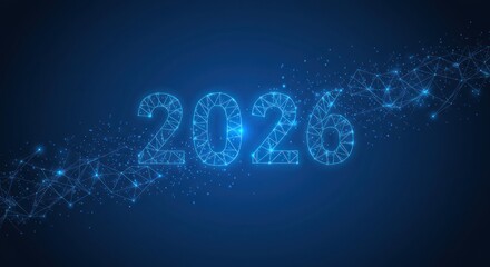 Year 2026 in blue digital futuristic style with connected dots and lines.