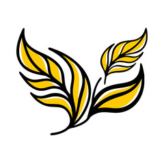 Vector gold leaves on white background isolated. Wavy drawn line branches, nature, plants luxury design elements. Modern floral art deco seamless pattern. Vector damask illustration with leaves. 