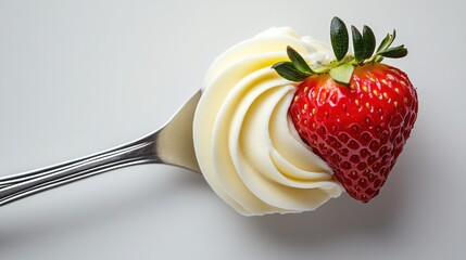 Creamy whipped topping with a fresh strawberry on a spoon (2)