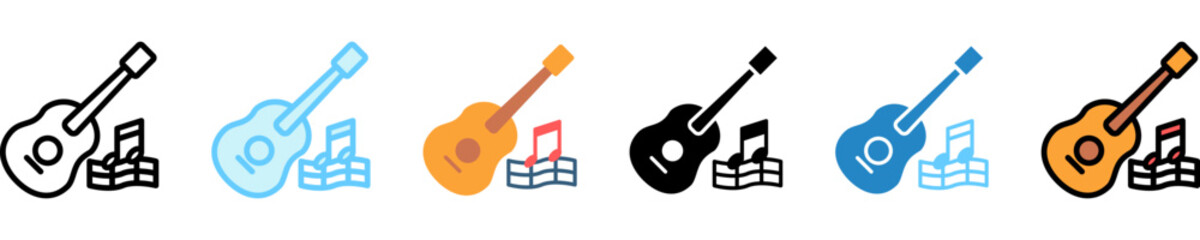 Guitar multi style, mini illustration icon. use for modern concept, print, UI, UX kit, web and app development. Vector EPS 10, related to entertainment, festival, funfair and hobbies