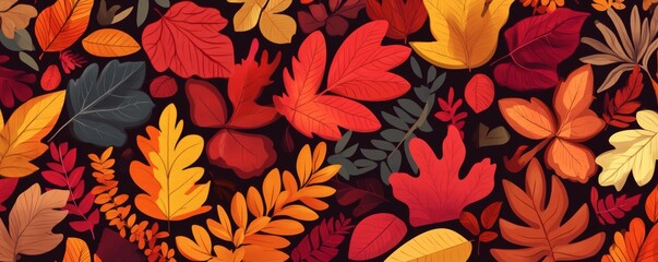 Fototapeta premium Colorful autumn leaves pattern on a dark background