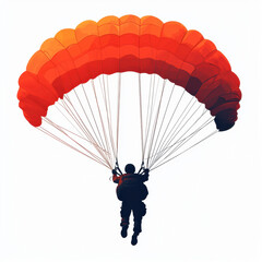 Obraz premium Skydiver descending with vibrant orange parachute in sky