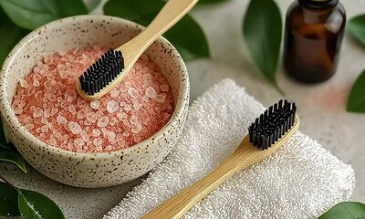 Sustainable oral care ritual still life featuring eco-friendly bamboo toothbrushes - Powered by Adobe