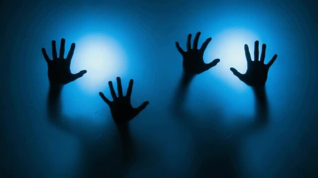 Silhouette of a zombie hand on white background in slow motion, scarey