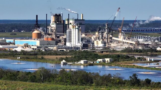 Georgia Pacific Pulp & Paper mill beside natural wetlands in Brunswick, Georgia