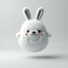 Fototapeta premium Fluffy cartoon rabbit character with cute features and bouncing effect. 3D Emoji