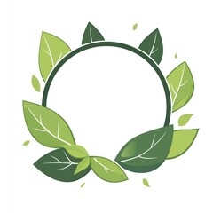 Empty Circle Frame with Green Leaves, Nature-Inspired Design, Ideal for Placeholder