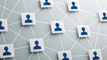 Abstract network of connected people icons symbolizing social or professional networking on a light background.