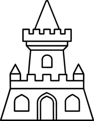 castle tower outline vector illustration coloring book page line art, black outline