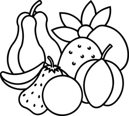 fruits outline vector illustration line art coloring book page