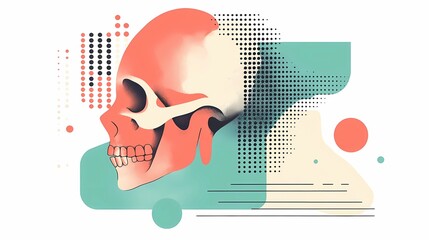 Educational illustration showing bone health comparison, strong vs. weakened bone structure, modern flat illustration, soft teal and coral color palette, geometric shapes